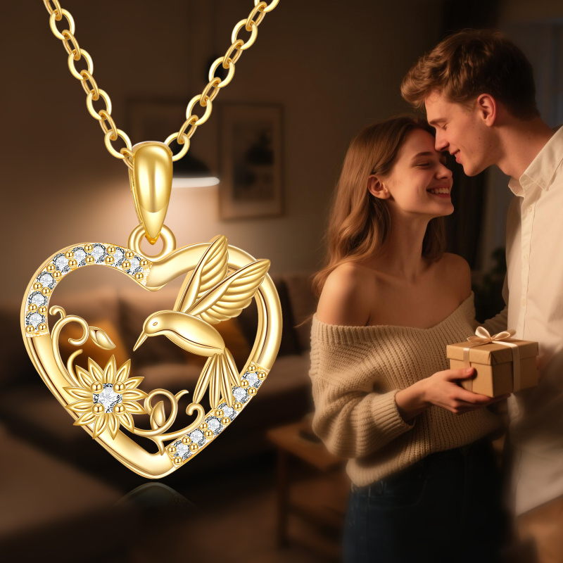 18K Gold Cubic Zirconia Hummingbird Pendant Necklace-5