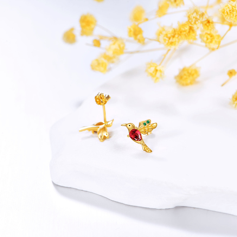 10K Gold Cubic Zirconia Hummingbird Stud Earrings-4