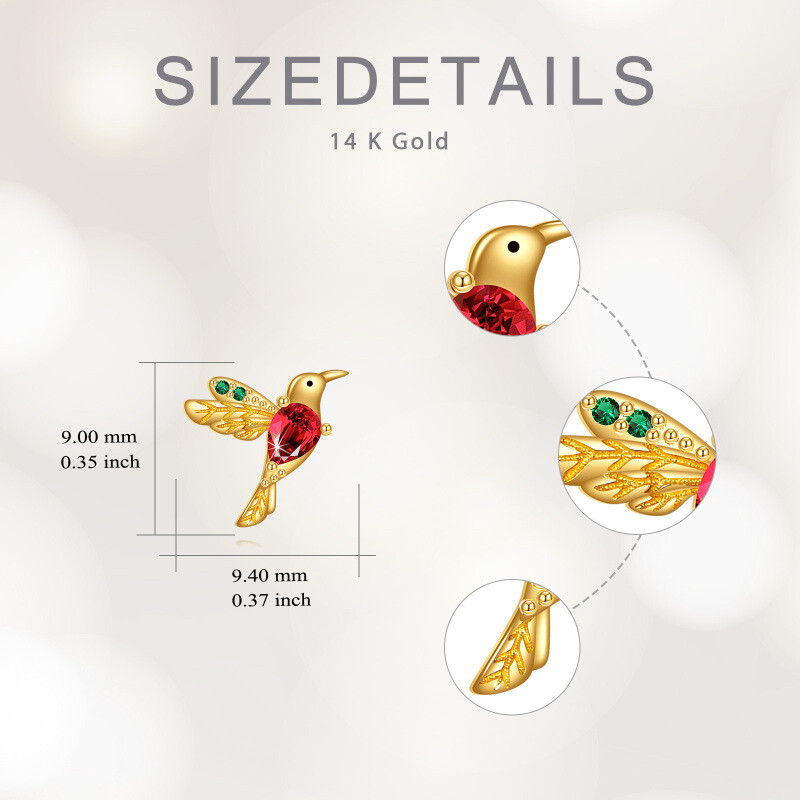 10K Gold Cubic Zirconia Hummingbird Stud Earrings-5