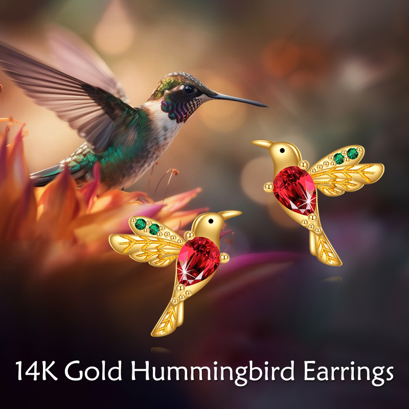10K Gold Cubic Zirconia Hummingbird Stud Earrings-6