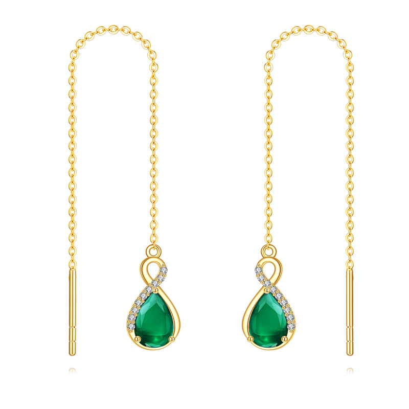 10K Gold Cubic Zirconia Infinity Symbol Drop Earrings-1