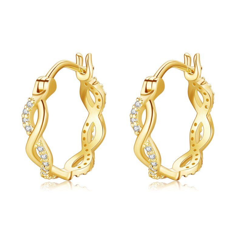 14K Gold Cubic Zirconia Infinity Symbol Hoop Earrings-1