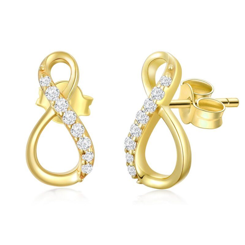 Pendientes de botón con símbolo de infinito y circonitas cúbicas en oro de 14 quilates-1