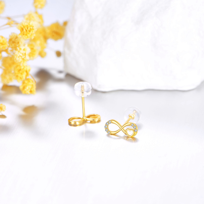 10K Gold Cubic Zirconia Infinity Symbol Stud Earrings-4