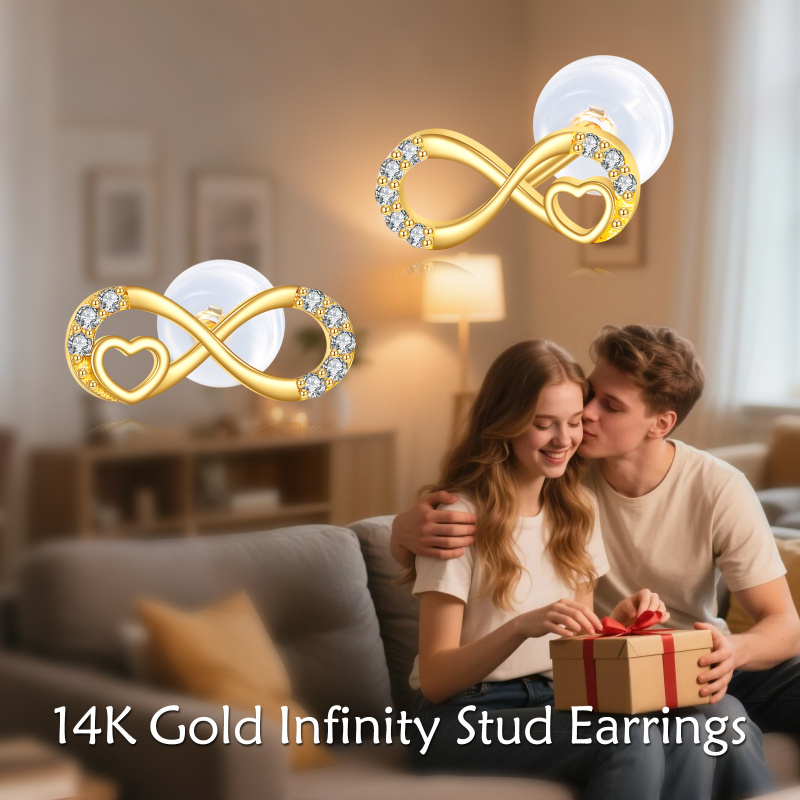 10K Gold Cubic Zirconia Infinity Symbol Stud Earrings-6