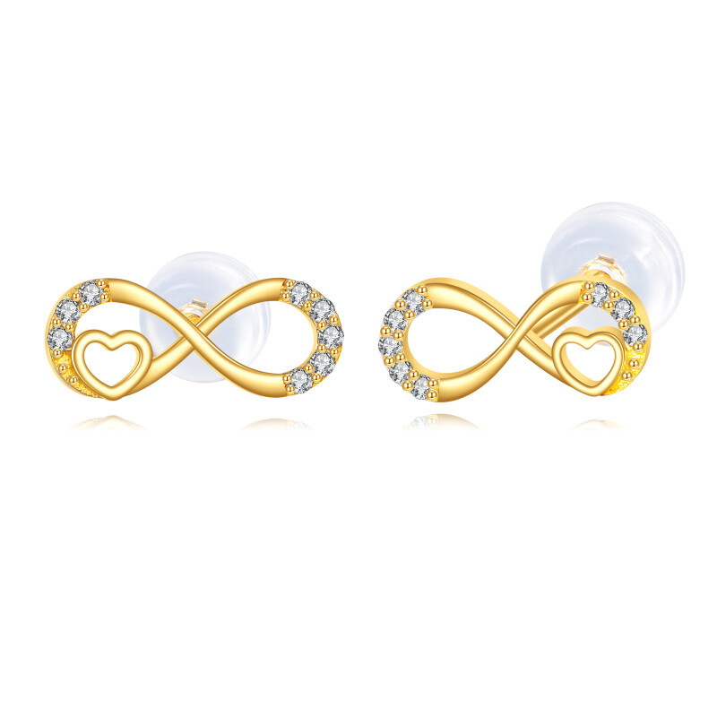 10K Gold Cubic Zirconia Infinity Symbol Stud Earrings-1