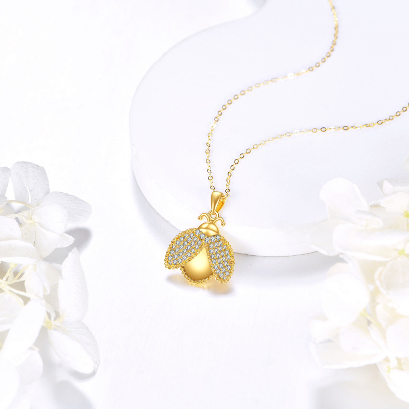 18K Gold Cubic Zirconia Ladybug Pendant Necklace-3