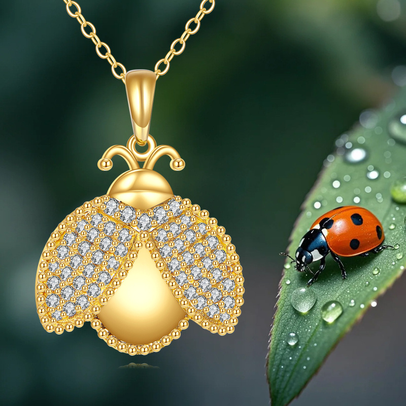 18K Gold Cubic Zirconia Ladybug Pendant Necklace-5