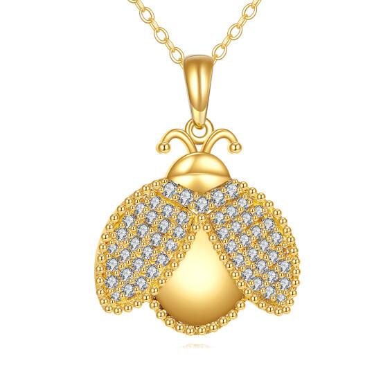 10K Gold Cubic Zirconia Ladybug Pendant Necklace