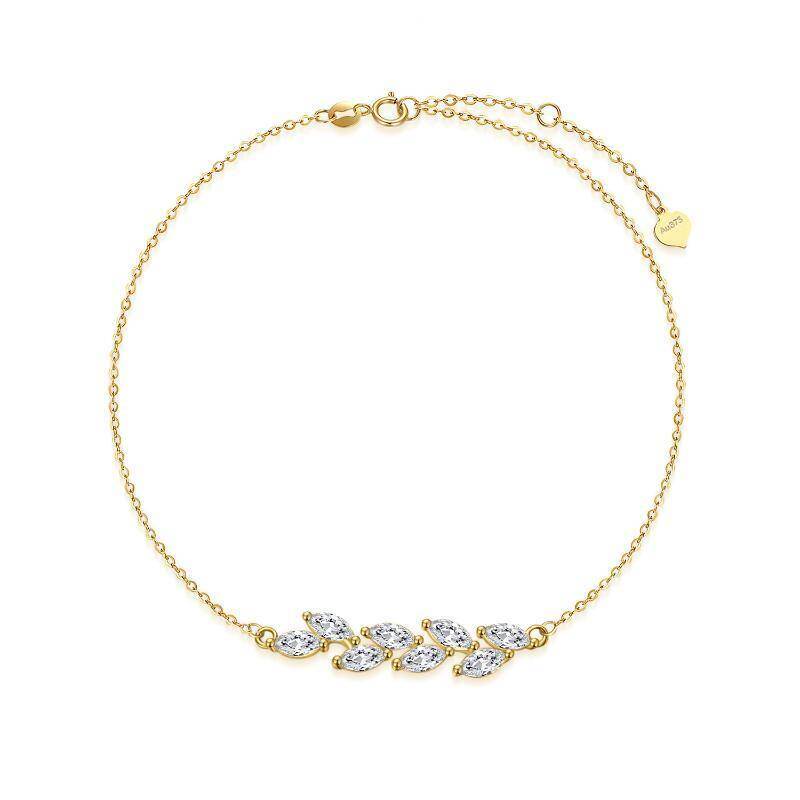 Pulsera con dije de hojas de circonita cúbica en oro de 18 quilates-1