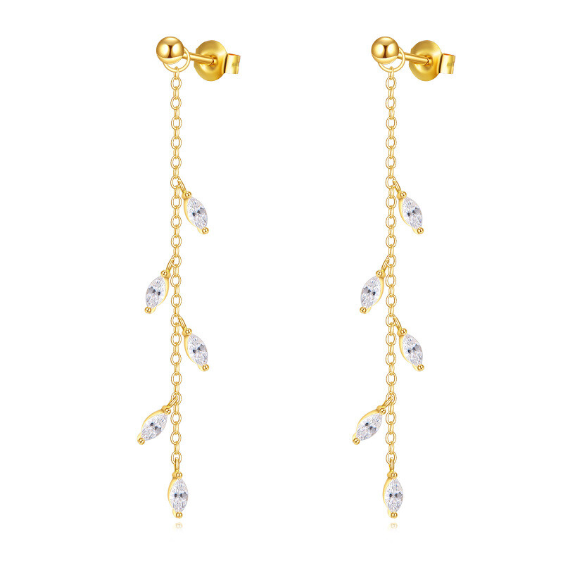 18K Gold Cubic Zirconia Leaves Drop Earrings-1