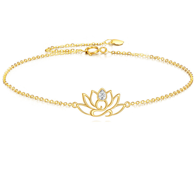 18K Gold Cubic Zirconia Lotus Charm Bracelet-1