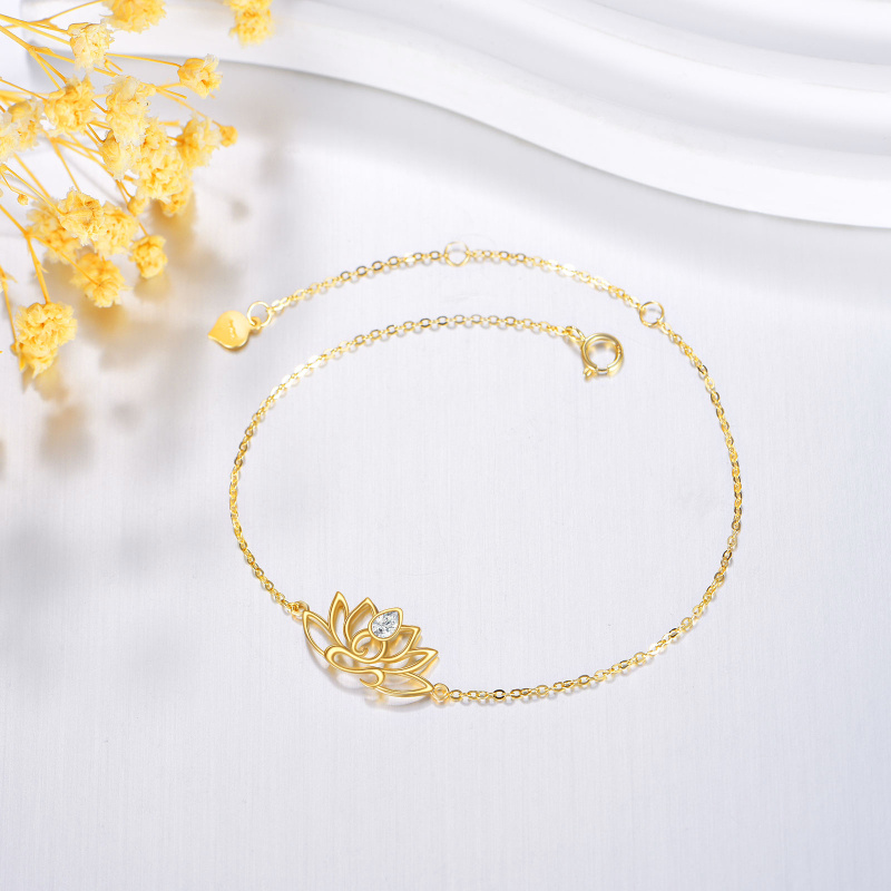 18K Gold Cubic Zirconia Lotus Charm Bracelet-3
