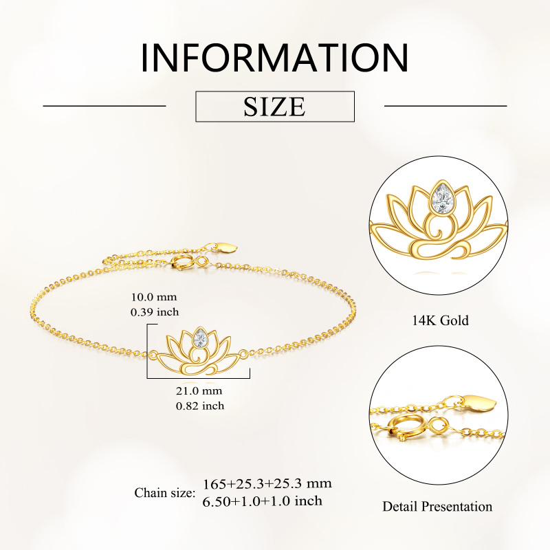 18K Gold Cubic Zirconia Lotus Charm Bracelet-5