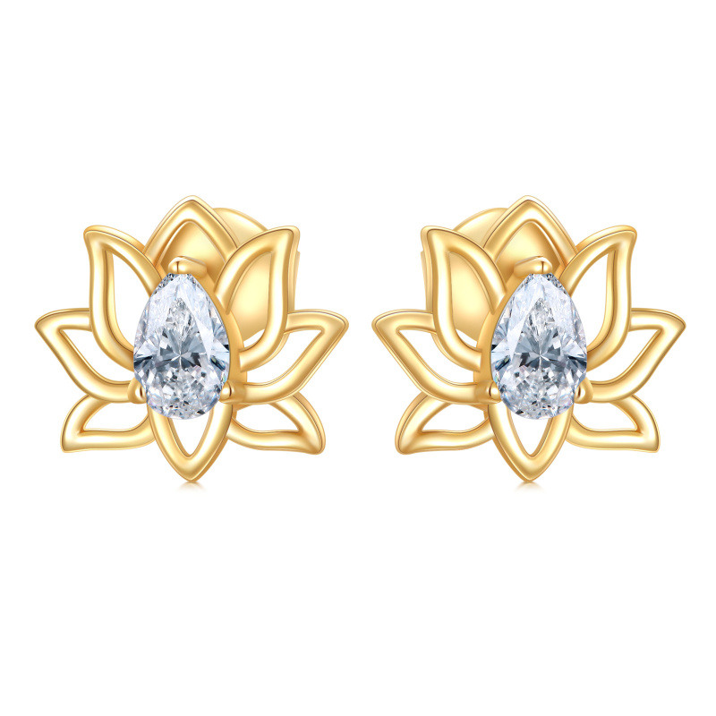 Boucles d'oreilles puces en or 10 carats et zirconiums cubiques en forme de lotus-1