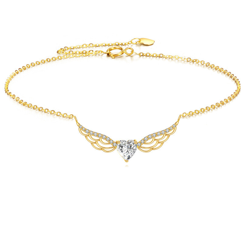 Bracelet à breloques en or 10K avec zircons cubiques et moissanite, motif aile d'ange-1