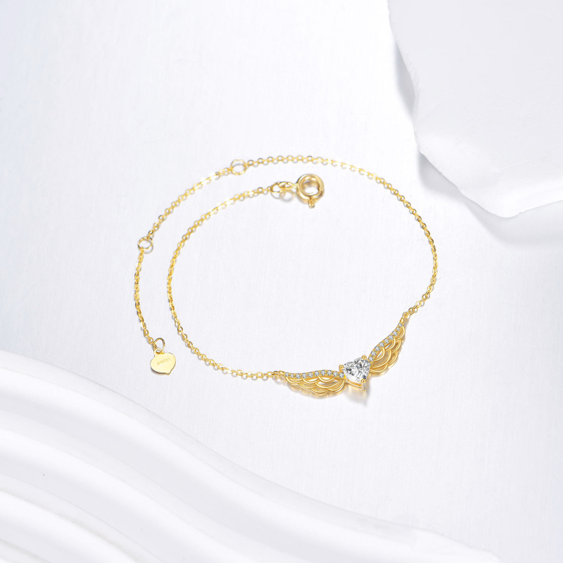 Bracelet à breloques en or 10K avec zircons cubiques et moissanite, motif aile d'ange-3