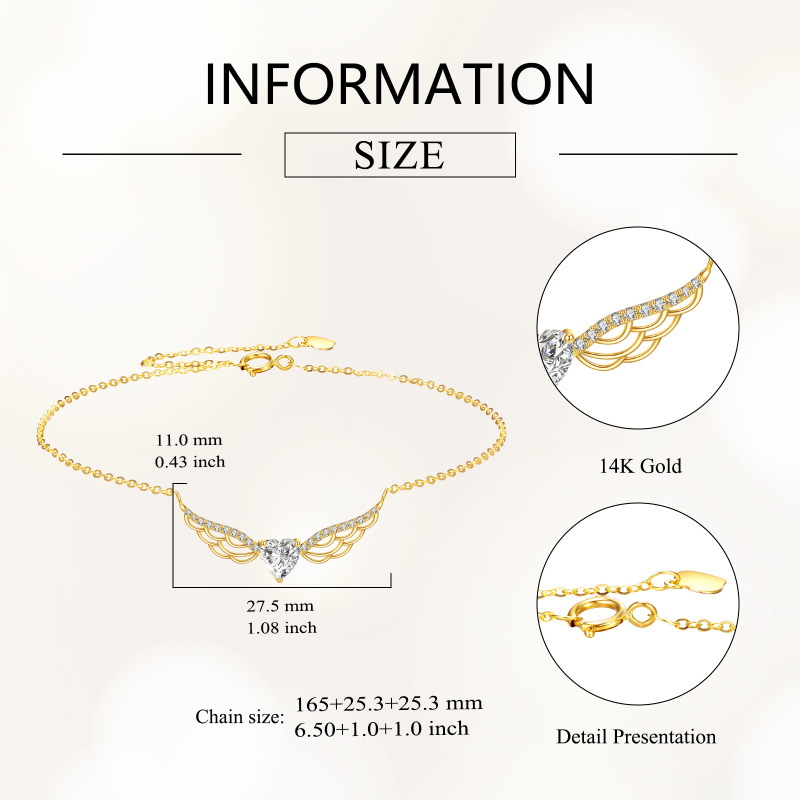 Bracelet à breloques en or 10K avec zircons cubiques et moissanite, motif aile d'ange-4