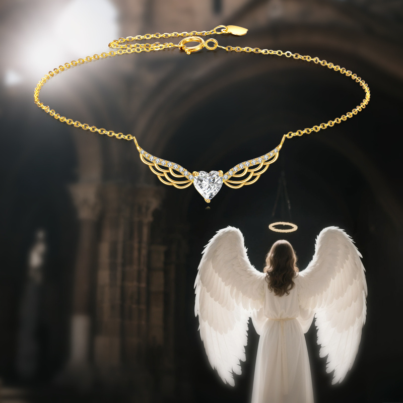 Bracelet à breloques en or 10K avec zircons cubiques et moissanite, motif aile d'ange-5