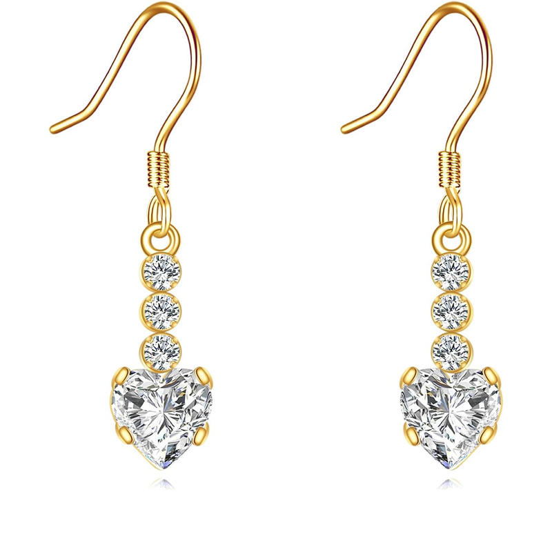 14K Gold Cubic Zirconia & Moissanite Heart Drop Earrings for Women-1