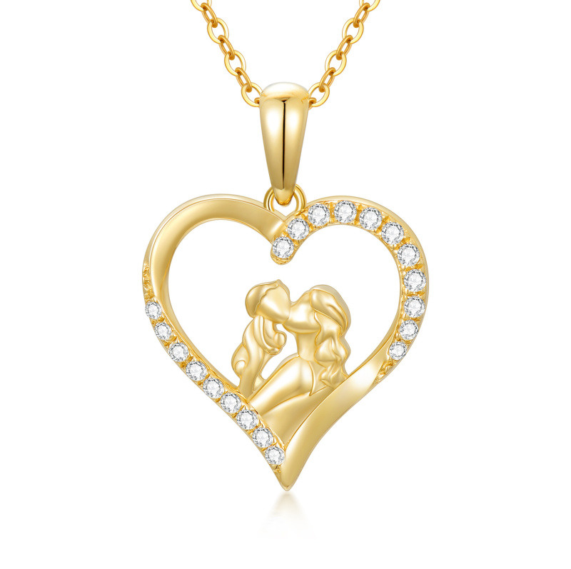 Collana con ciondolo a forma di cuore con zirconi cubici in oro 10K e scritta 
