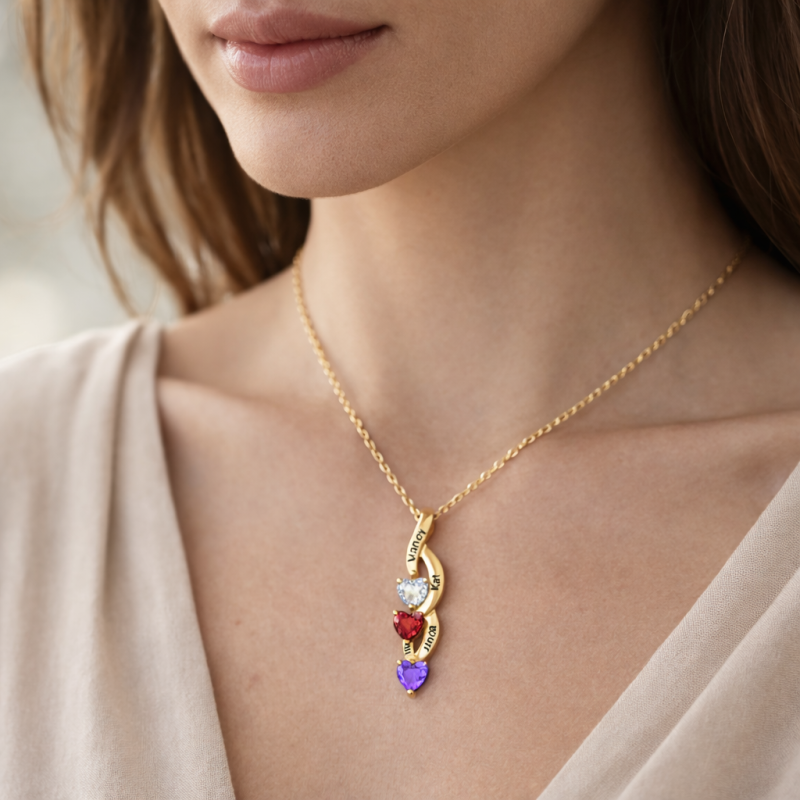 10K Gold Cubic Zirconia Mom Necklace With Kids Names-2