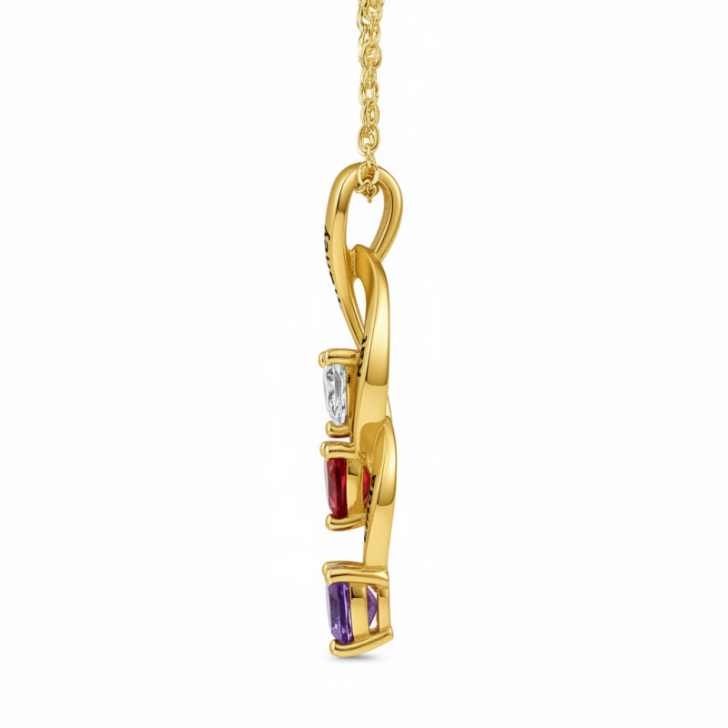 10K Gold Cubic Zirconia Mom Necklace With Kids Names-4