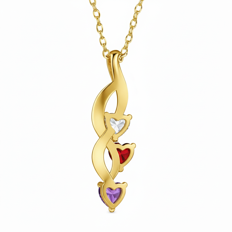 10K Gold Cubic Zirconia Mom Necklace With Kids Names-5