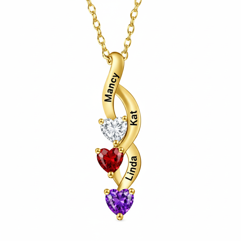 10K Gold Cubic Zirconia Mom Necklace With Kids Names-1