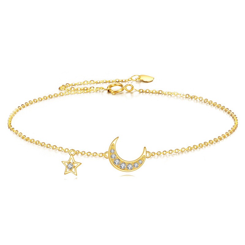 Bracelet à breloques en or 18K avec zircons cubiques en forme de lune et d'étoile-1