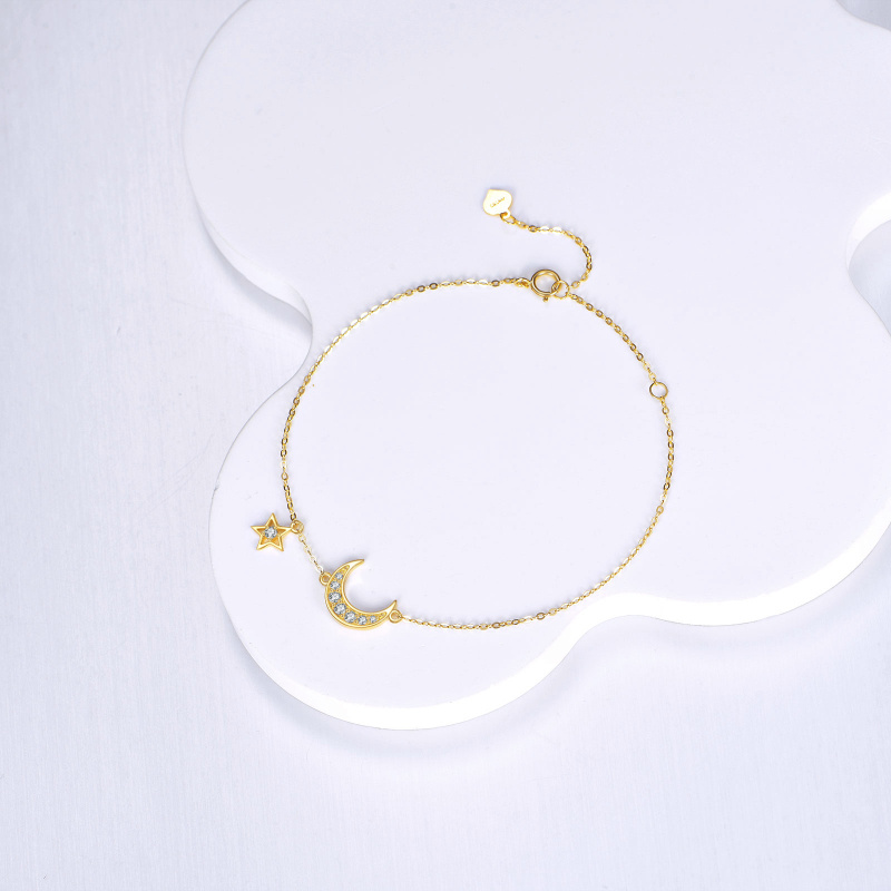 Bracelet à breloques en or 18K avec zircons cubiques en forme de lune et d'étoile-3