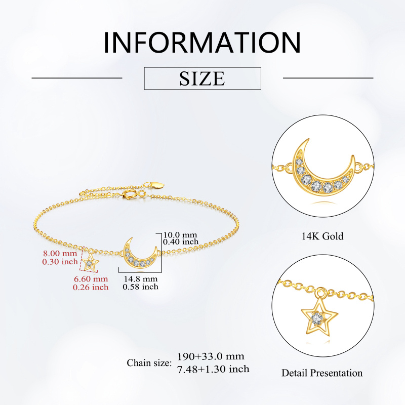 Bracelet à breloques en or 18K avec zircons cubiques en forme de lune et d'étoile-4