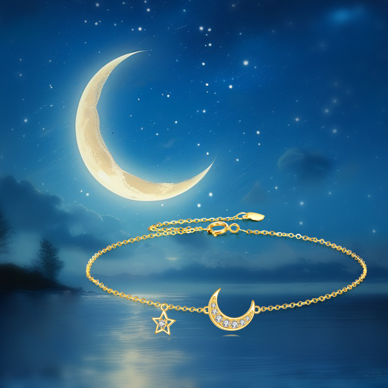 Bracelet à breloques en or 18K avec zircons cubiques en forme de lune et d'étoile-5