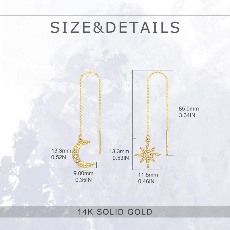 18 Karat Gold-Ohrhänger mit Mond- und Stern-Anhänger und Zirkonia-5