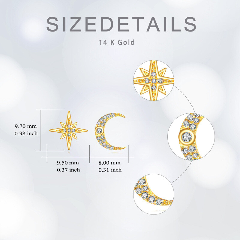 18K Gold Cubic Zirconia Moon & Star Stud Earrings-5