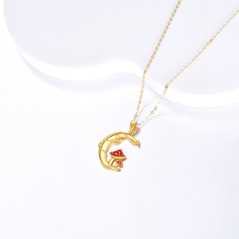 14K Gold Cubic Zirconia Mushroom & Moon Pendant Necklace-3