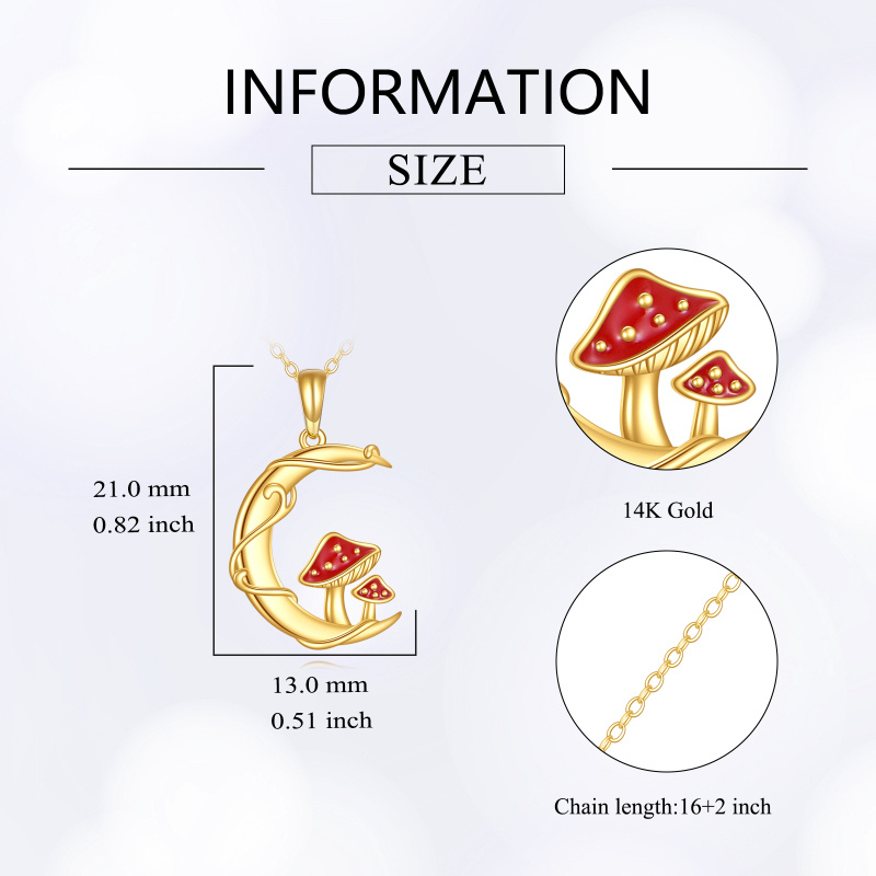14K Gold Cubic Zirconia Mushroom & Moon Pendant Necklace-4