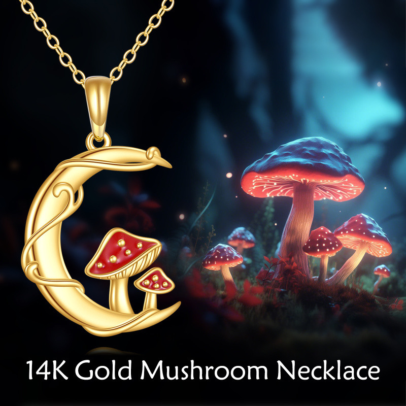 14K Gold Cubic Zirconia Mushroom & Moon Pendant Necklace-5