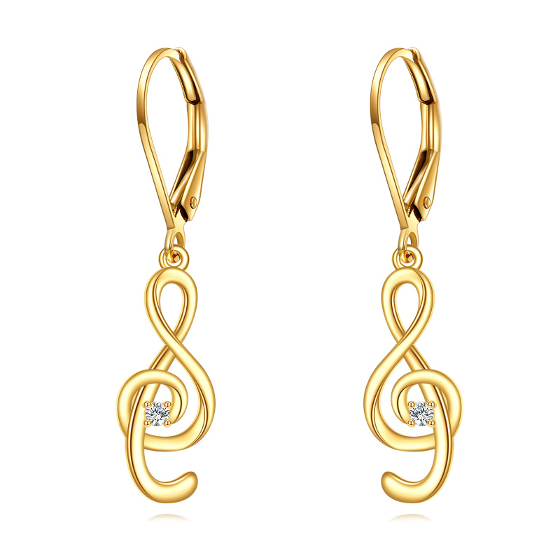 14K Gold Cubic Zirconia Music Symbol Lever-back Earrings-1