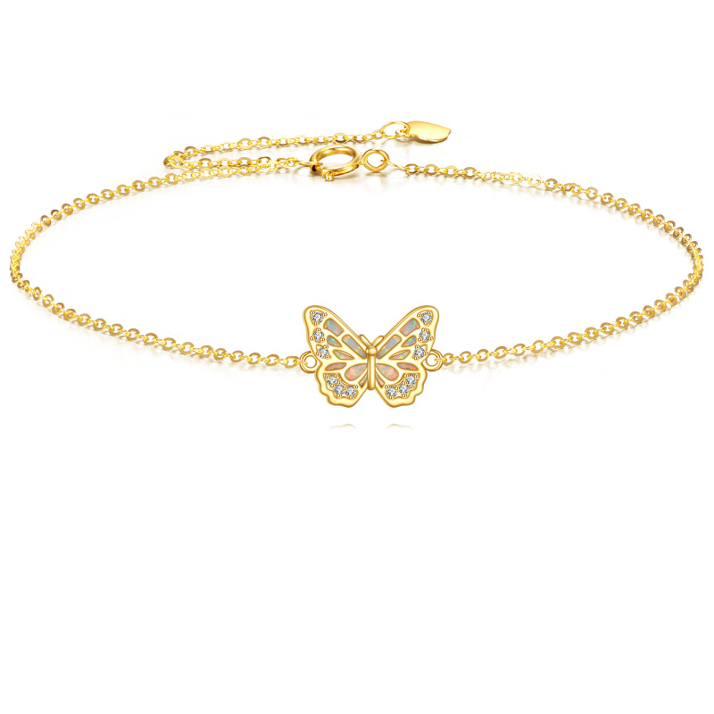 10K Gold Cubic Zirconia & Opal Butterfly Charm Bracelet-1