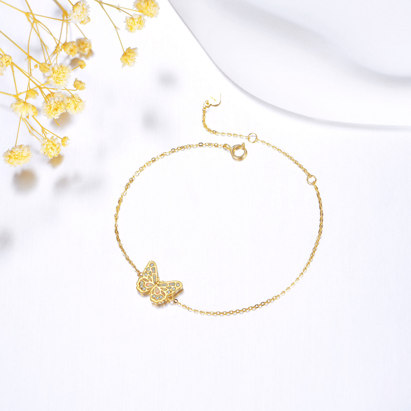 10K Gold Cubic Zirconia & Opal Butterfly Charm Bracelet-4