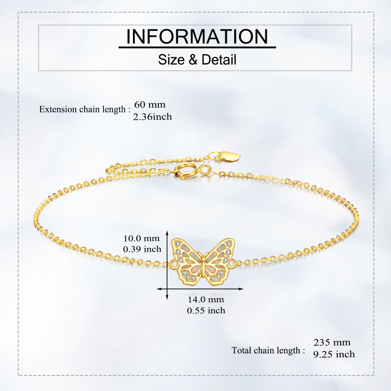 10K Gold Cubic Zirconia & Opal Butterfly Charm Bracelet-5