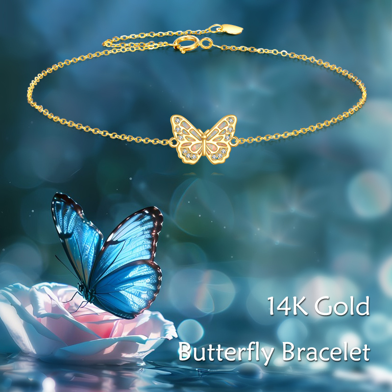 10K Gold Cubic Zirconia & Opal Butterfly Charm Bracelet-6