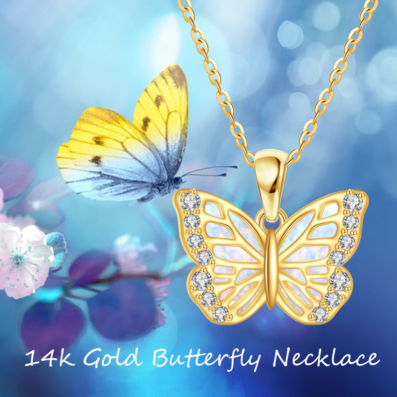 14K Gold Cubic Zirconia & Opal Butterfly Pendant Necklace-5