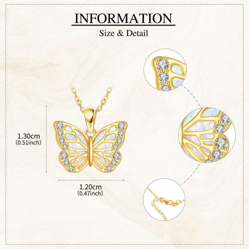 14K Gold Cubic Zirconia & Opal Butterfly Pendant Necklace-6