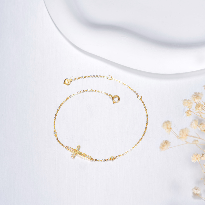 Bracelet de breloques en or 10K avec zircons cubiques et croix en opale, accompagné d'un mot gravé-4