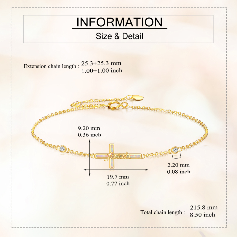 Bracelet de breloques en or 10K avec zircons cubiques et croix en opale, accompagné d'un mot gravé-5