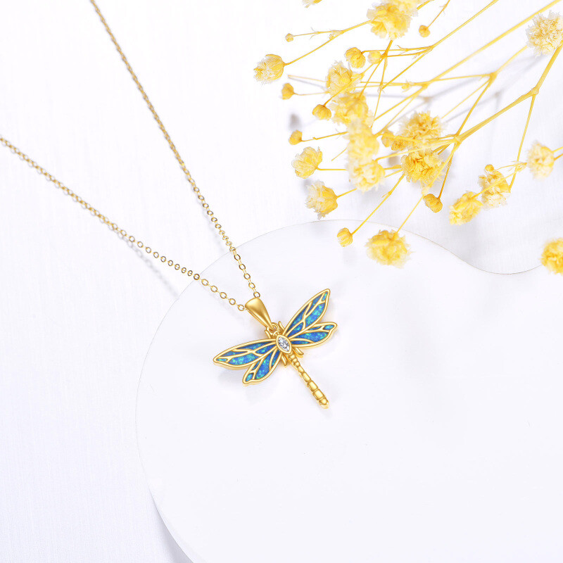 Collier avec pendentif libellule en or 14K, zircone cubique et opale-3