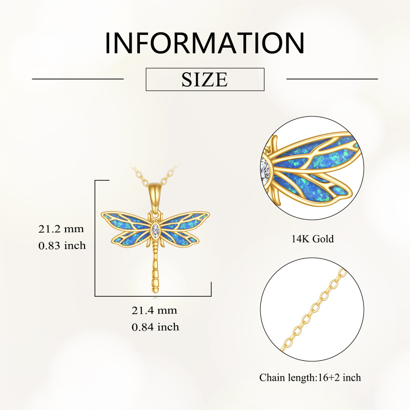 Collier avec pendentif libellule en or 14K, zircone cubique et opale-4