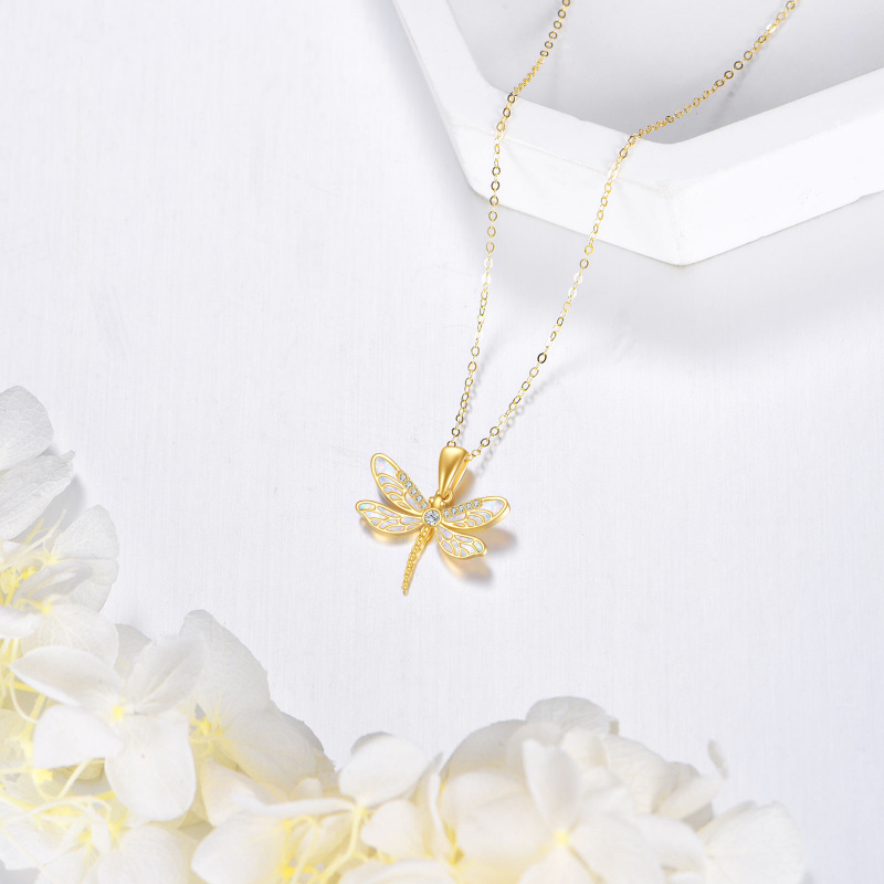 18K Gold Cubic Zirconia & Opal Dragonfly Pendant Necklace-4